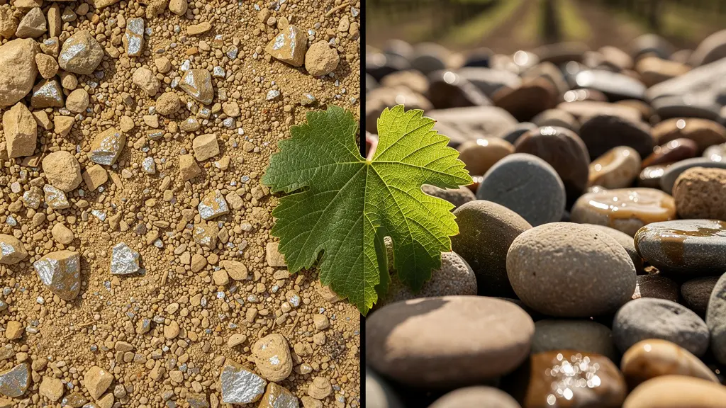 Coupe géologique montrant les différences de sols entre Saint-Joseph granitique et Crozes-Hermitage aux galets roulés