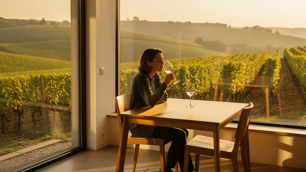 Moment de dégustation contemplative avec focus sur l'expression de plaisir du dégustateur