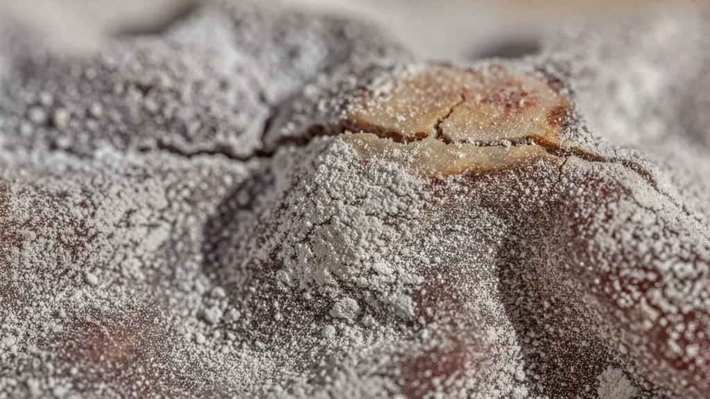 Détail de la fleur naturelle blanche sur un saucisson artisanal, texture poudrée visible