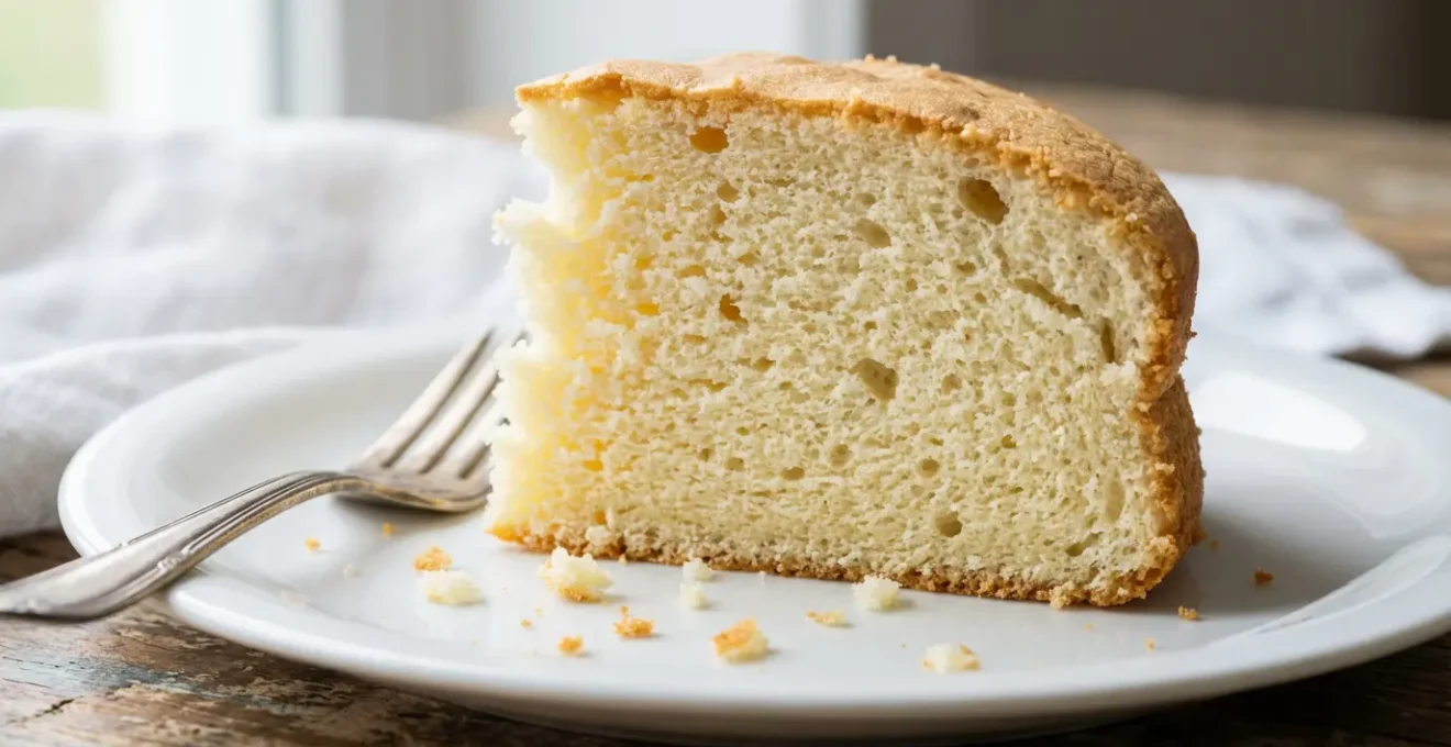 Coupe d'un gâteau moelleux à la faisselle montrant sa texture aérienne et légère