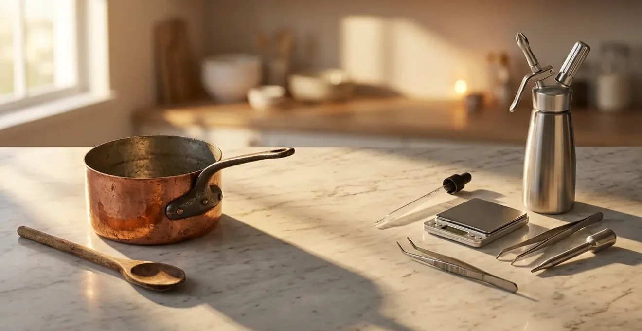 Portrait d'un jeune chef lyonnais devant une photographie de Paul Bocuse