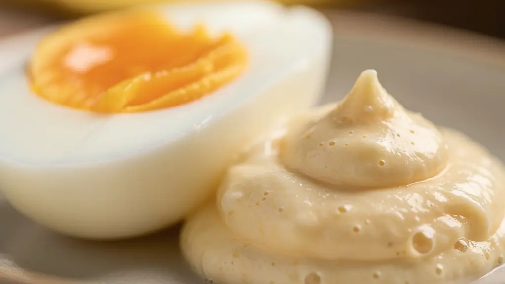 Gros plan sur un œuf mayonnaise fait maison montrant la texture artisanale de la sauce