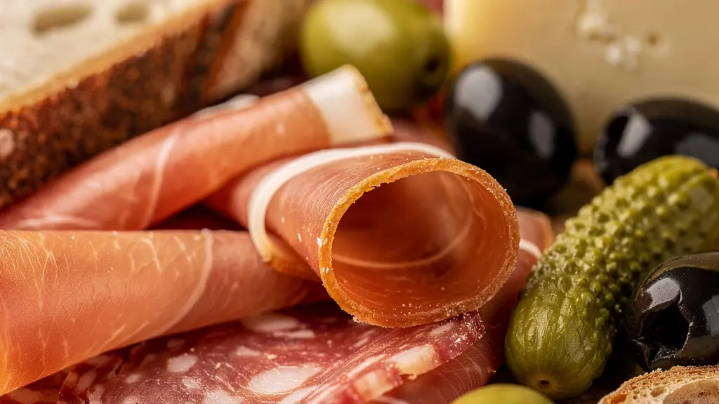 Planche de charcuterie et fromages artisanaux servie dans une cave à manger en soirée