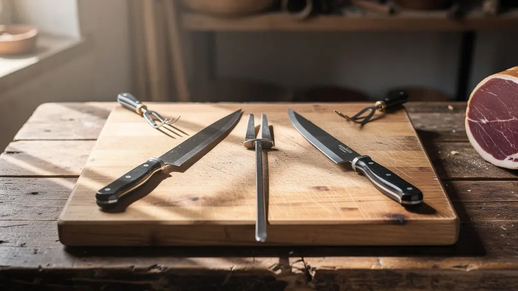 Démonstration de la technique de coupe traditionnelle du jambon de Bayonne avec un tranchelard