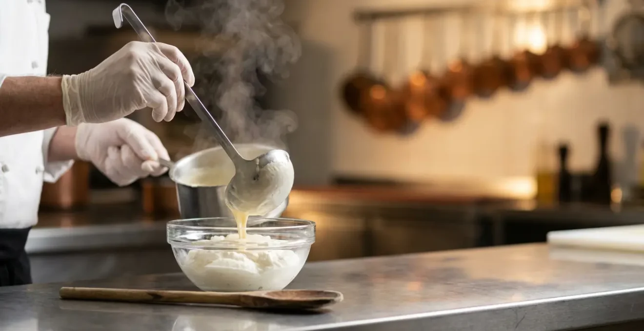 Démonstration de la technique de tempérage pour incorporer la faisselle dans une préparation chaude